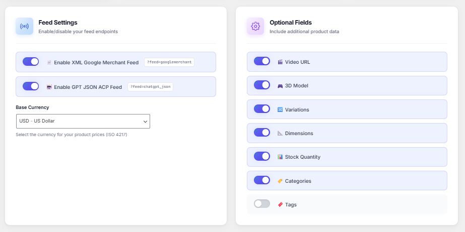 Feed Configuration Settings