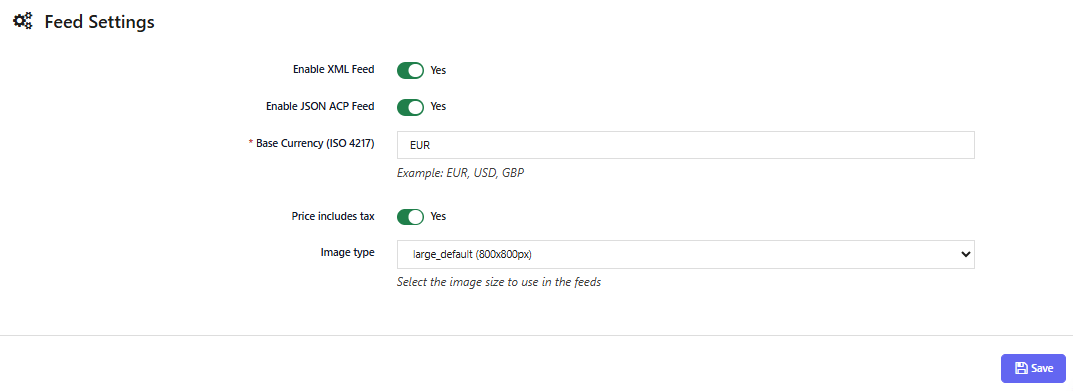 Feed Settings & Configuration